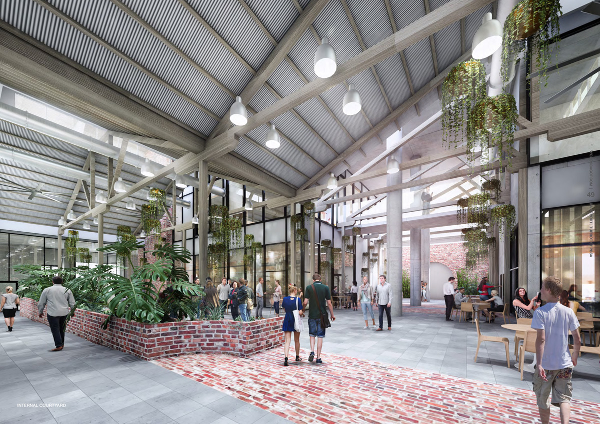 Artist's impression of the internal courtyard, Brisbane, Woods Bagot