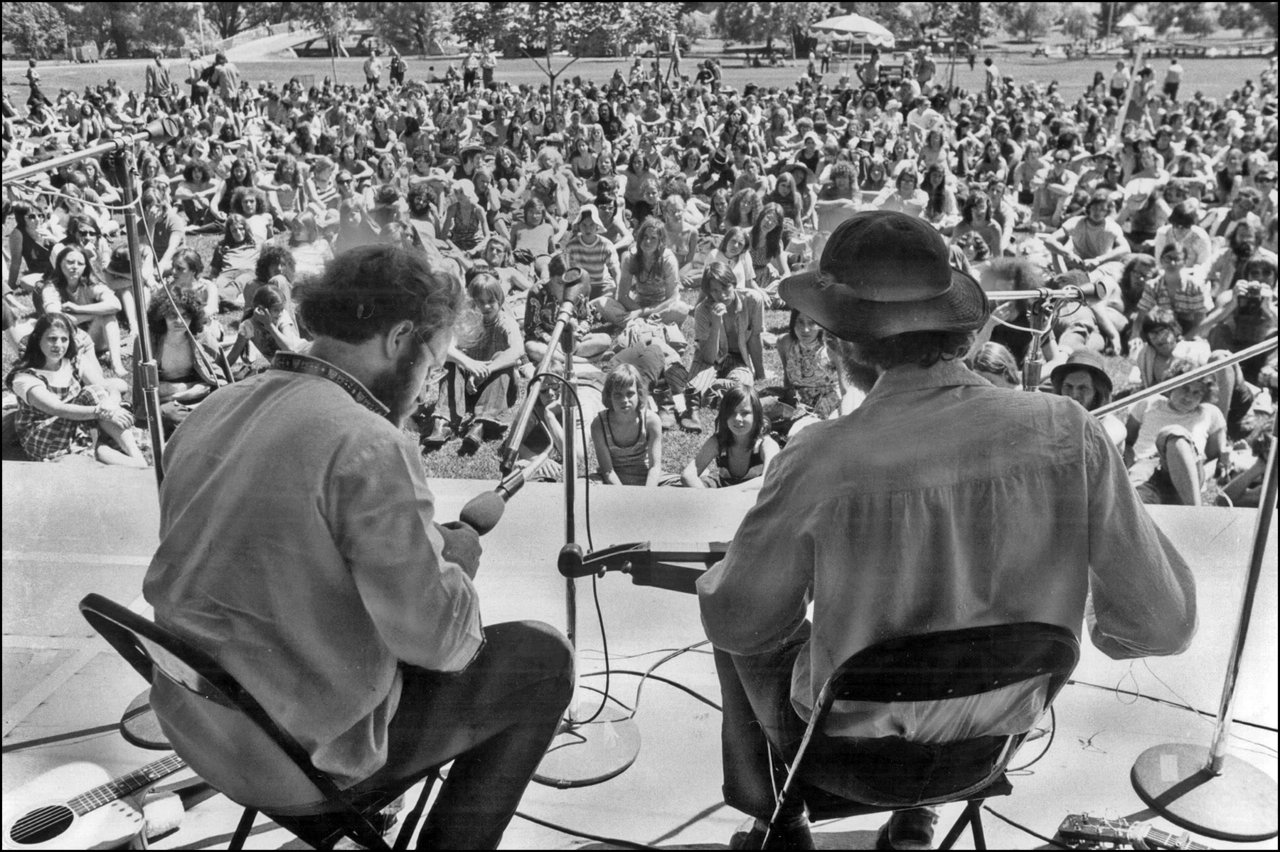 11th Annual Mariposa Folk Festival on Toronto Island with Bruce Cockburn (right); onstage with...jpg