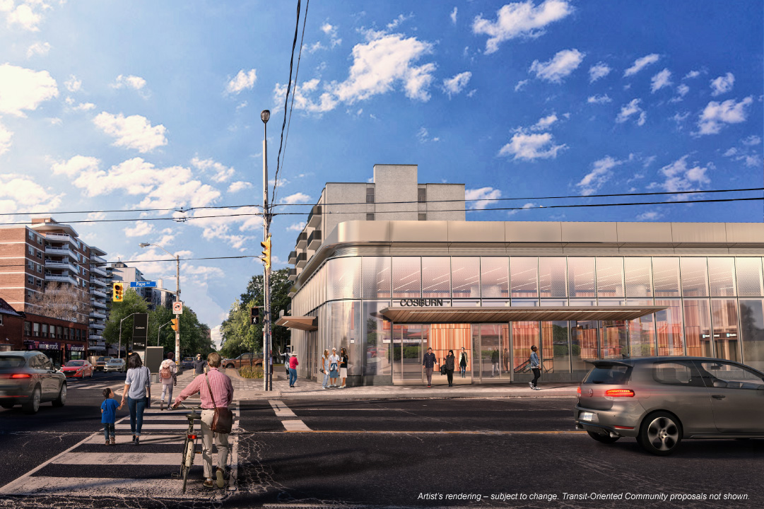12_Future Ontario Line station entrance on the northwest corner of Pape Ave and Cosburn Ave.jpg