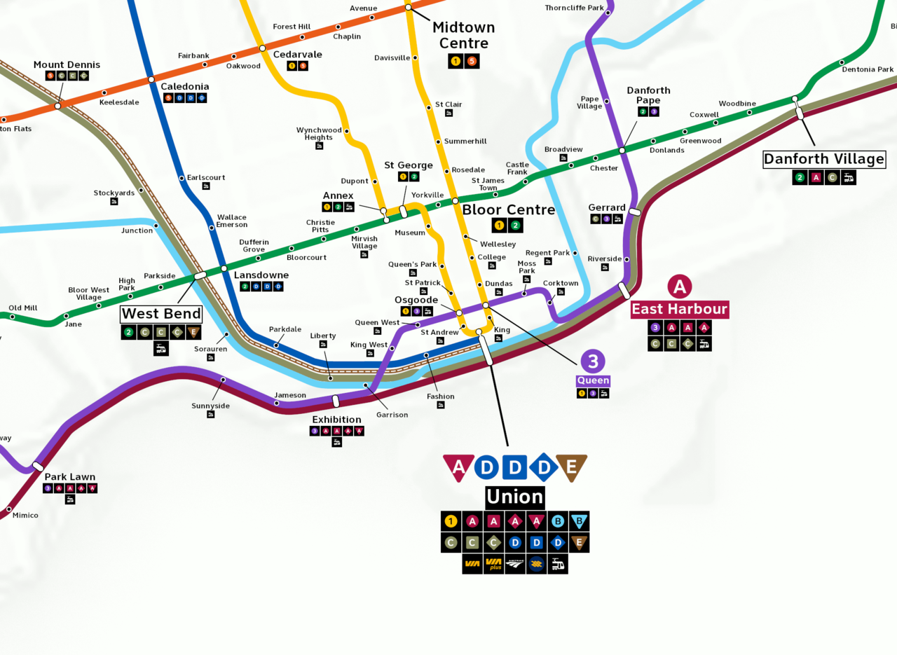 Downtown Toronto Future Subway and Train Map
