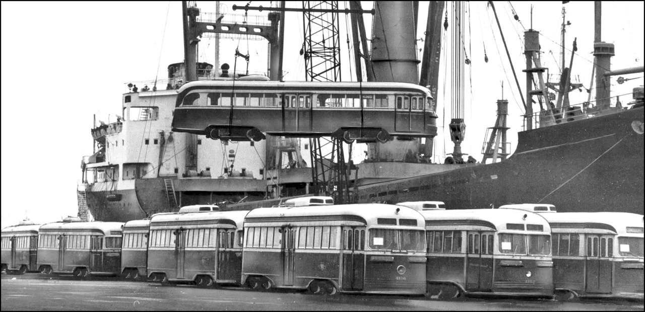 21 TTC streetcars being shipped to Alexandria, Egypt (after opening of Bloor subway) 1966 TPL.jpg