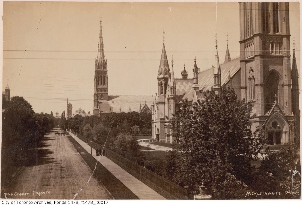 A city of spires - Bond St looking N from Queen St [note Toronto Normal School as Bond St's term.jpg