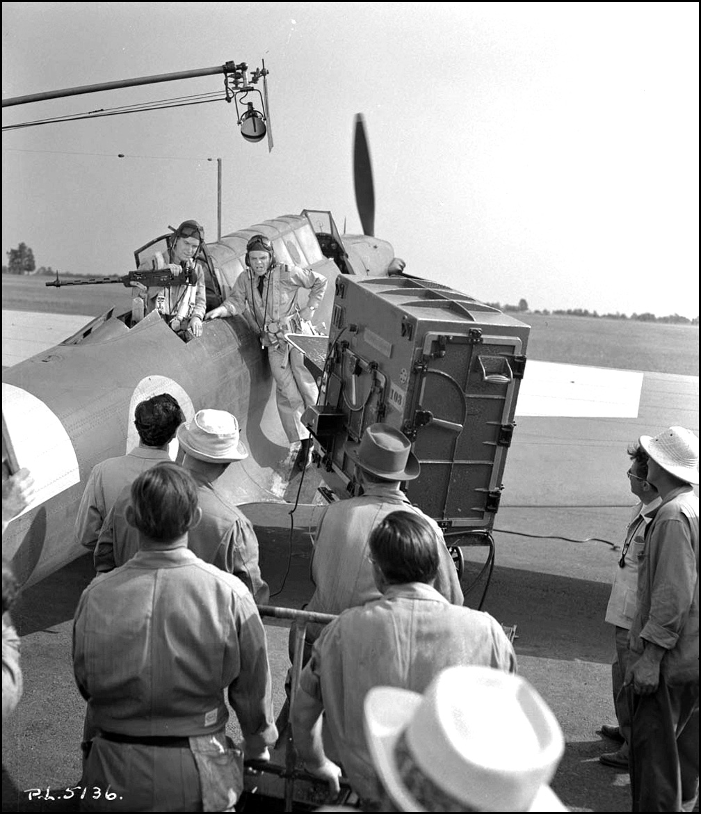 actors Russell Arms-in cockpit- and James Cagney rehearse in a Fairey Battle aircraft 1941 LAC.jpg