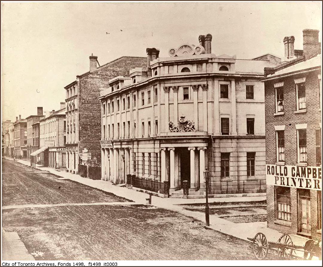 Bank of British North America N-E corner of Wellington and Yonge 1856.jpg