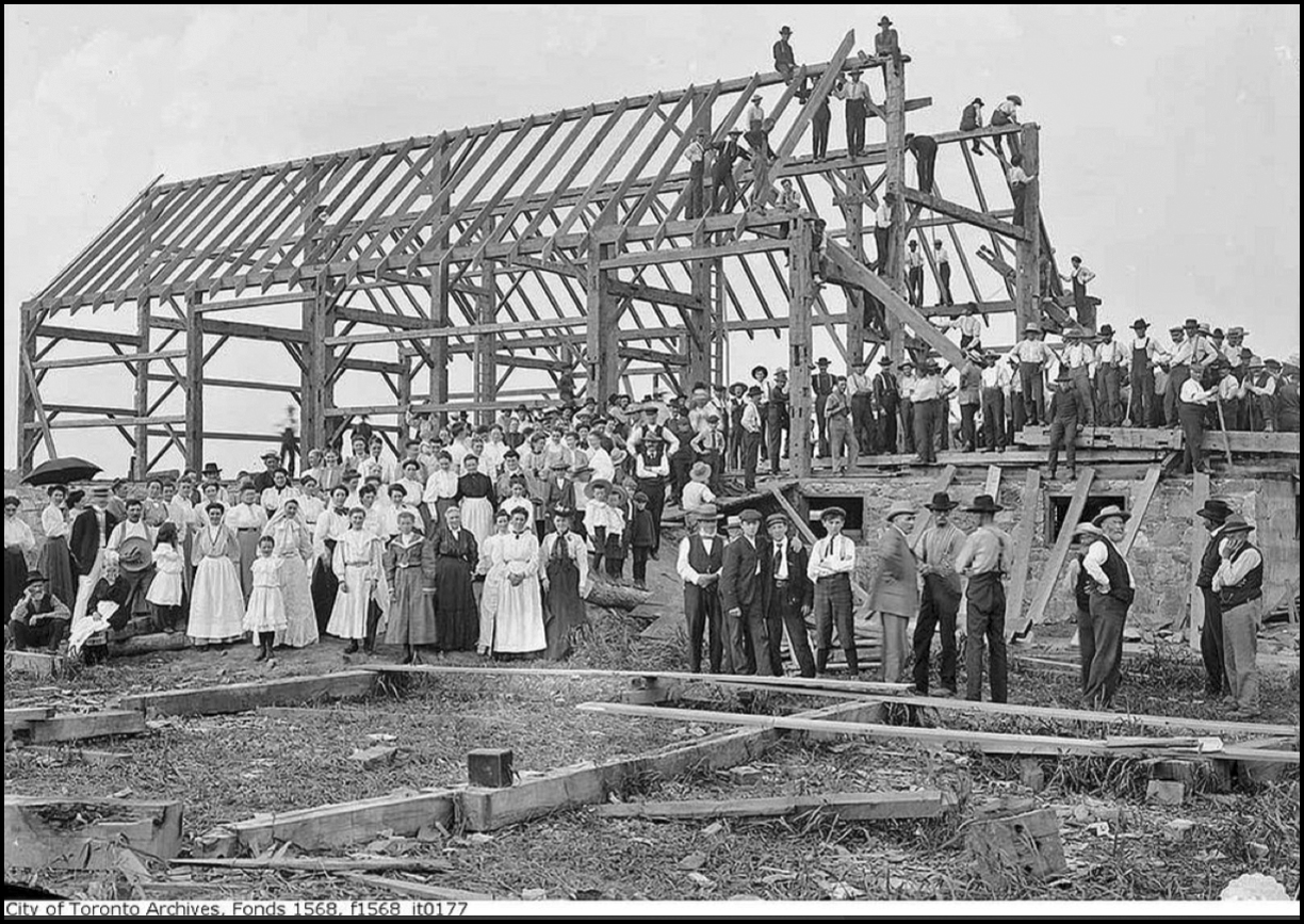 Barn raising, farm of Joseph Bales, Lansing, North York Township c.1910.jpg