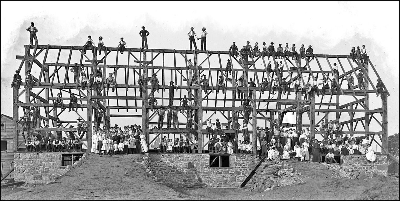 BARN RAISING, Highland Creek. 1909   TPL.jpg