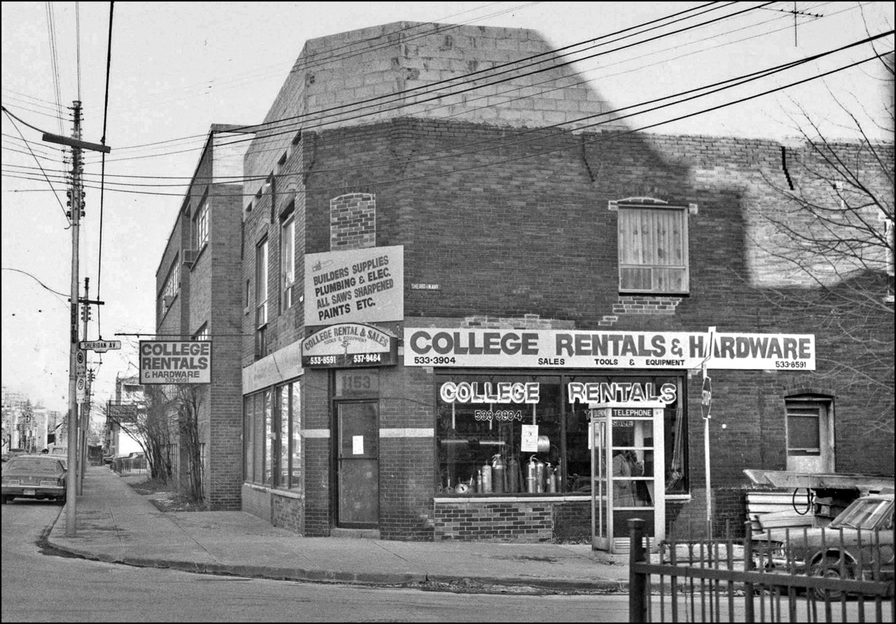 College Rentals & Hardware, College St., S-E corner of Sheridan Ave. 1980  TPL.jpg