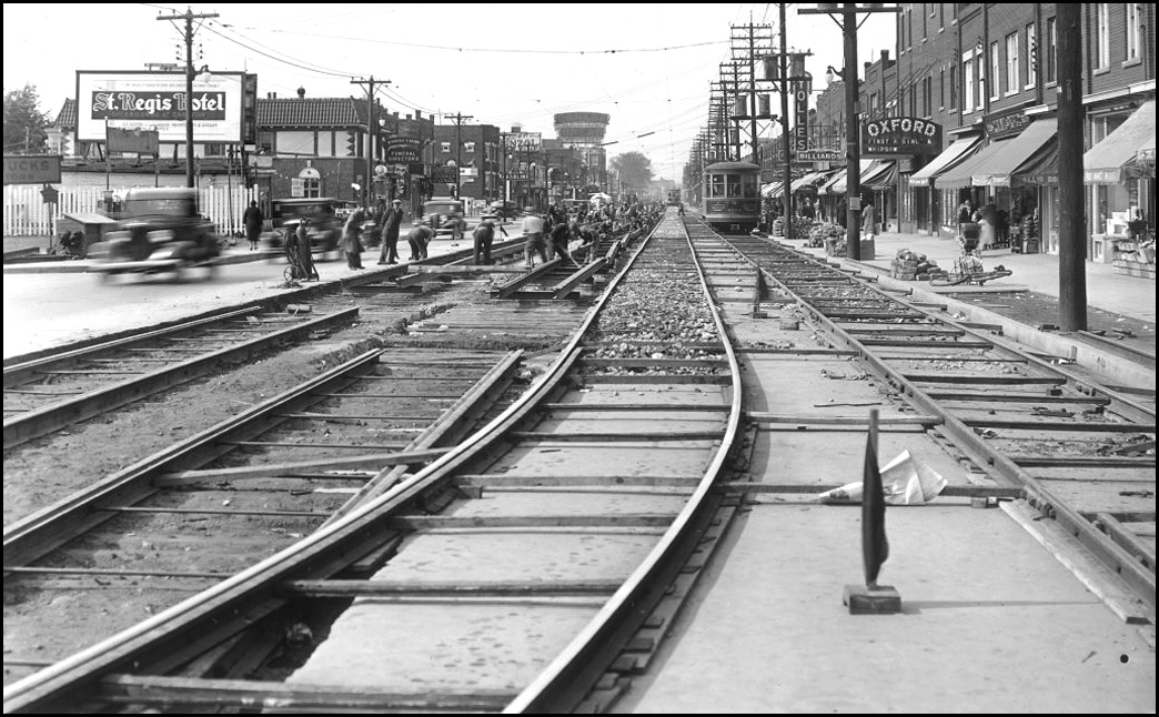 Danforth Ave, west of Coxwell, looking west 1936 CTA.jpg
