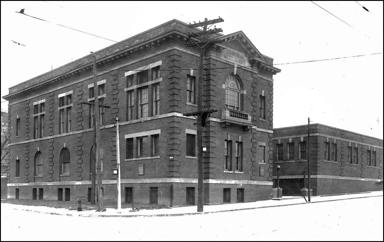 Evangelia Settlement Hall, Queen Street East, northeast corner of River St. 1922  TPL.jpg