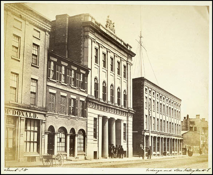 Exchange Bldg. Wellington E of Yonge 1856.jpg