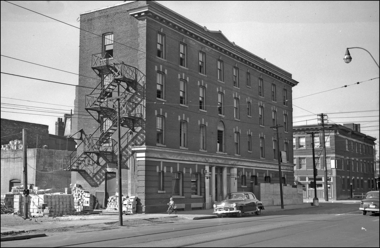 Gerrard, Hotel, Gerrard St. E., south east corner Parliament St.; during demolition. 1952  TPL.jpg