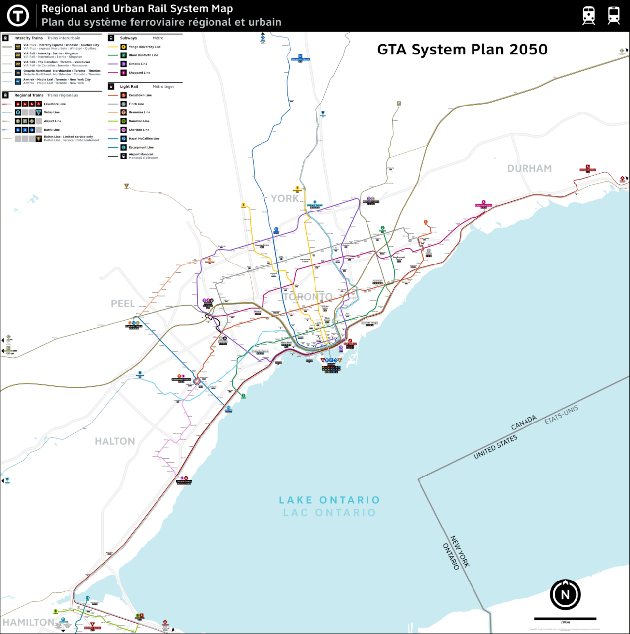 Greater Toronto Area Transit System Map 2050