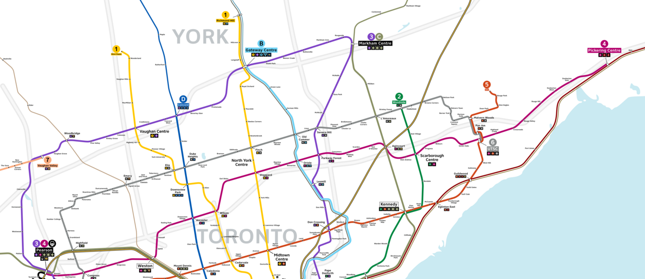 Toronto, York, and Durham Transit System Map 2050