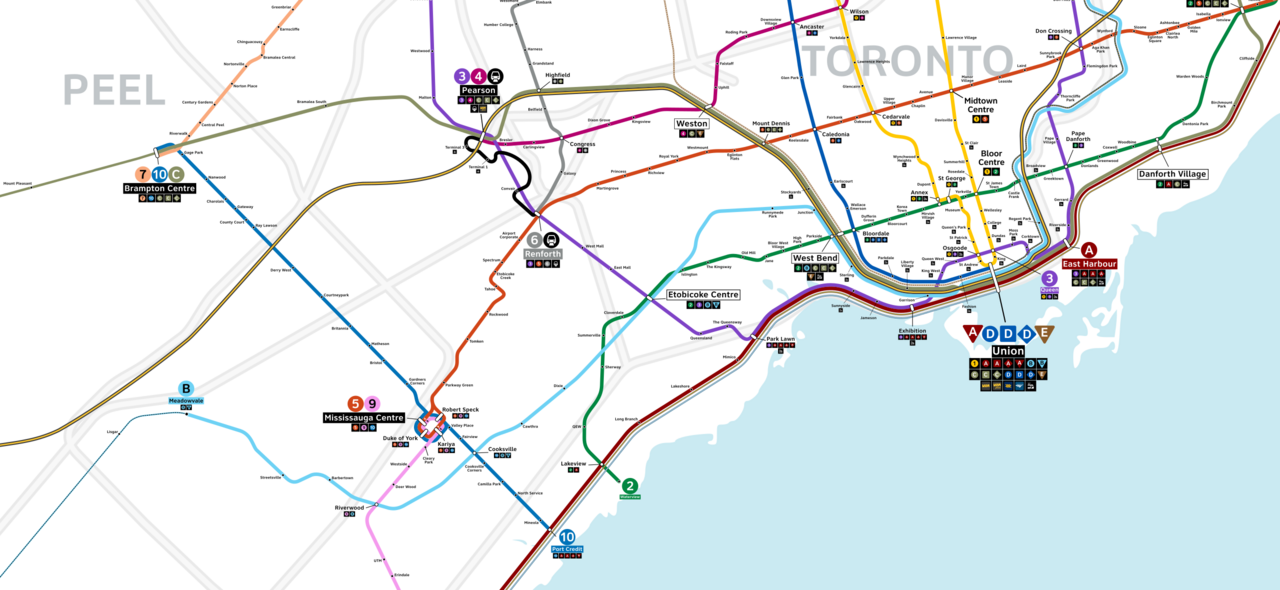 Peel and Toronto Transit System Map 2050