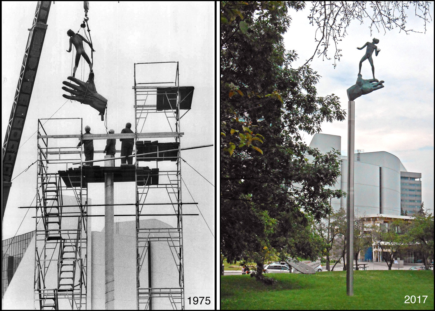 Hand of God sculpture by Carl Milles installed at Scarborough Civic Centre 1975.jpg