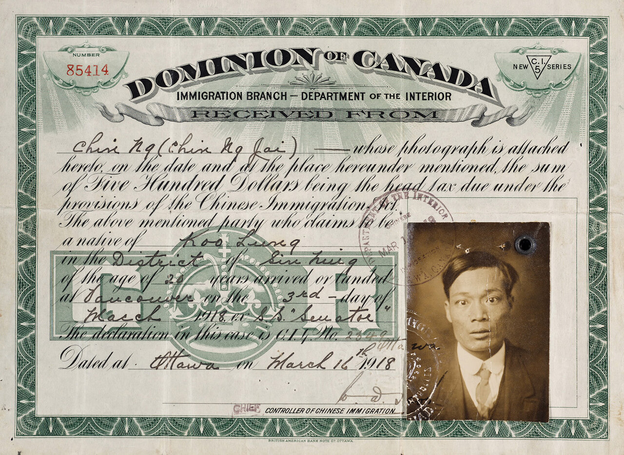 Head Tax certificate - Chin Ng 1918  TPL.jpg