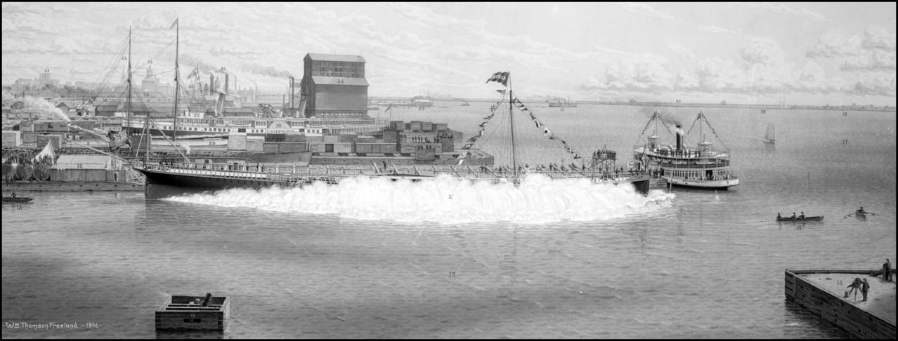 Launching of S.S. Corona at foot of Portland St. 1896 TPL.jpg