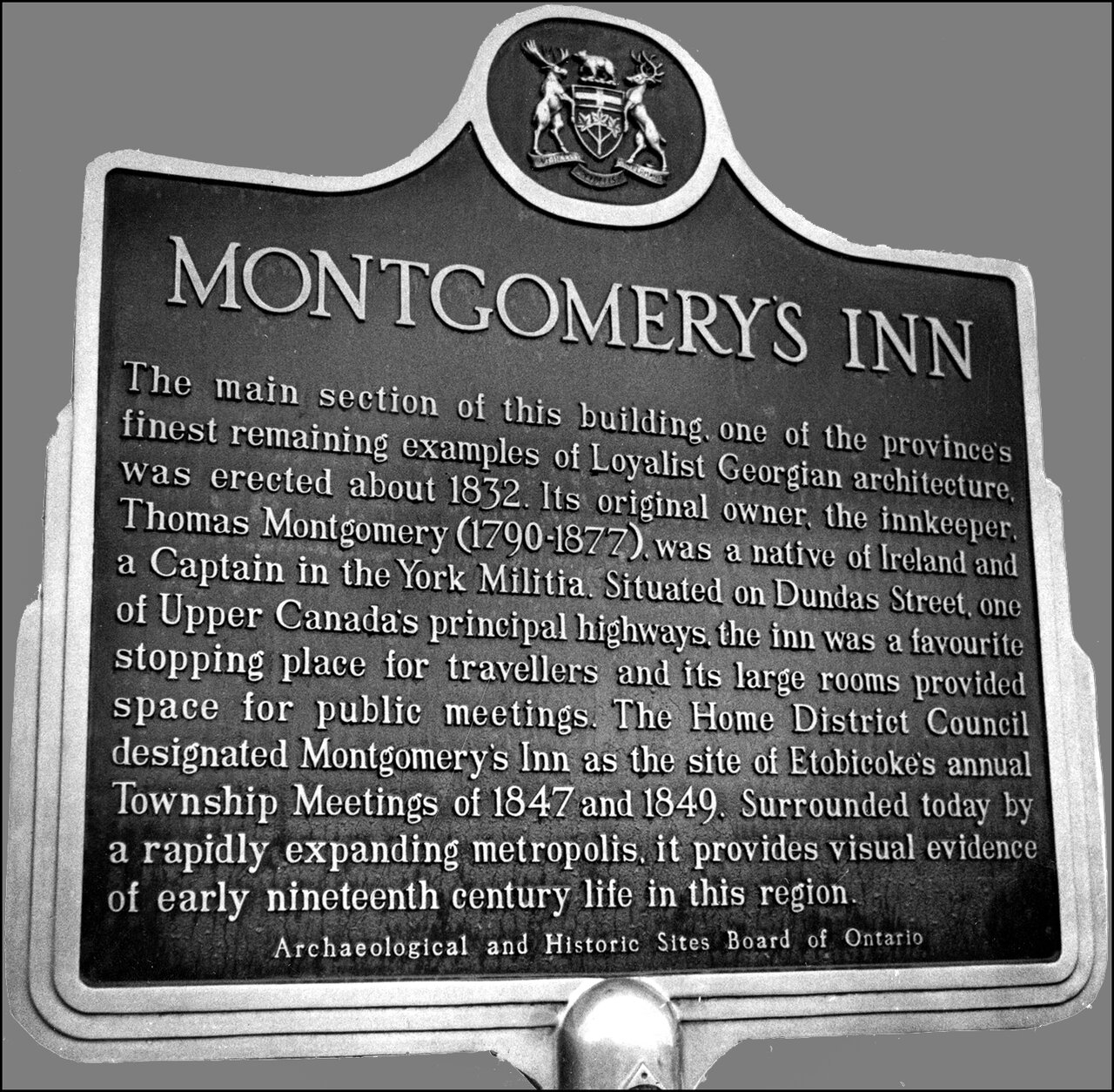 Plaque at historic Montgomery's Inn 1964  TPL.jpg
