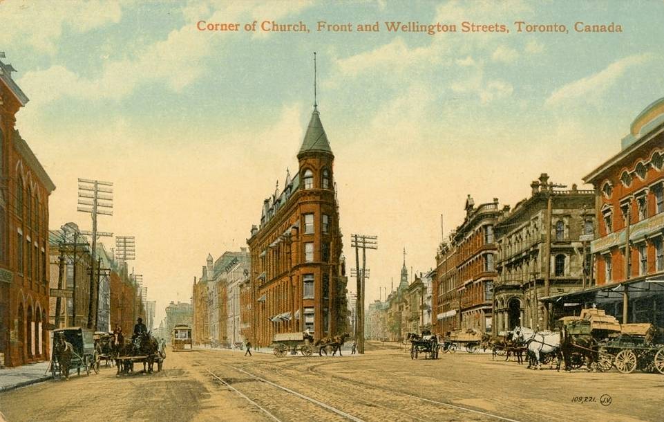 POSTCARD - TORONTO - CHURCH AND FRONT AND WELLINGTON - LOOKING W - GOODERHAM BUILDING CENTER -  .jpg