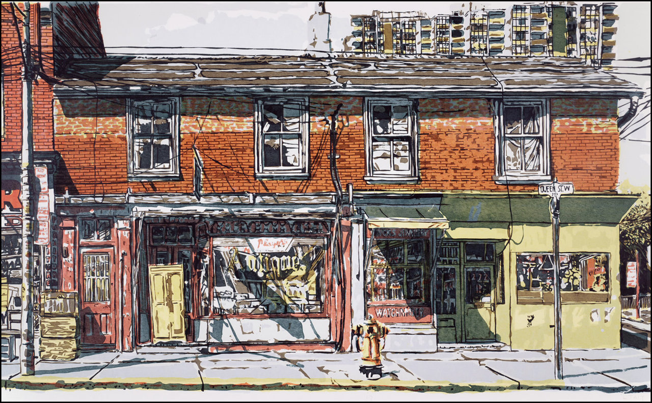 Queen St. W. at Beverly St. 1974, illustration © Leslie Tait, TPL.jpg