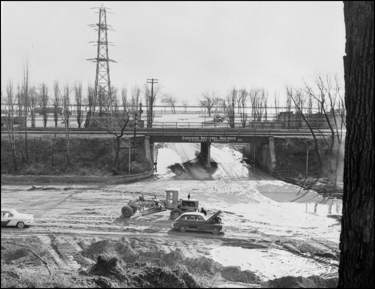 Queensway, looking south at Colborne Lodge Drive 1955 TPL.jpg