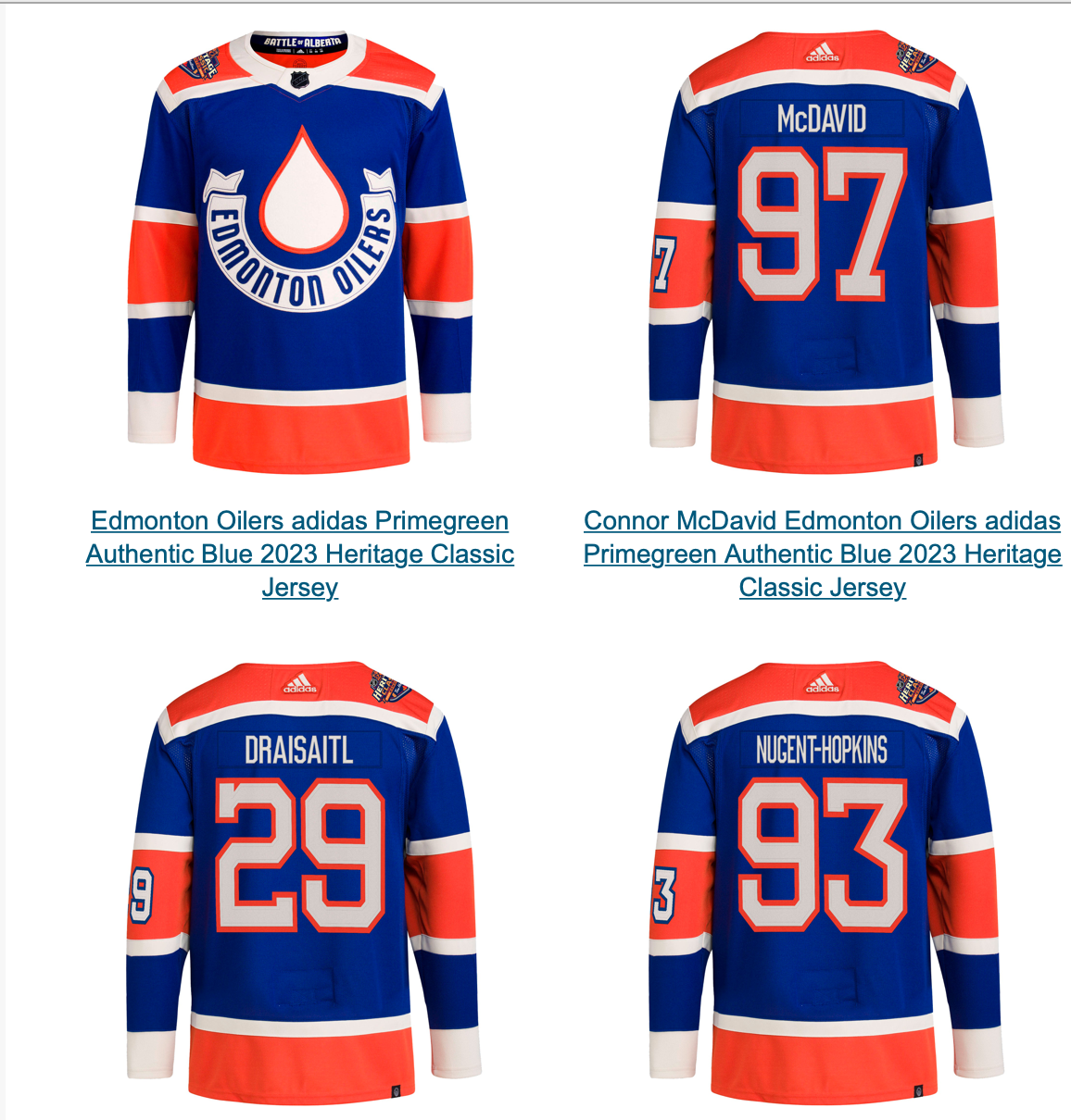 Connor McDavid Edmonton Oilers adidas Authentic Heritage Classic