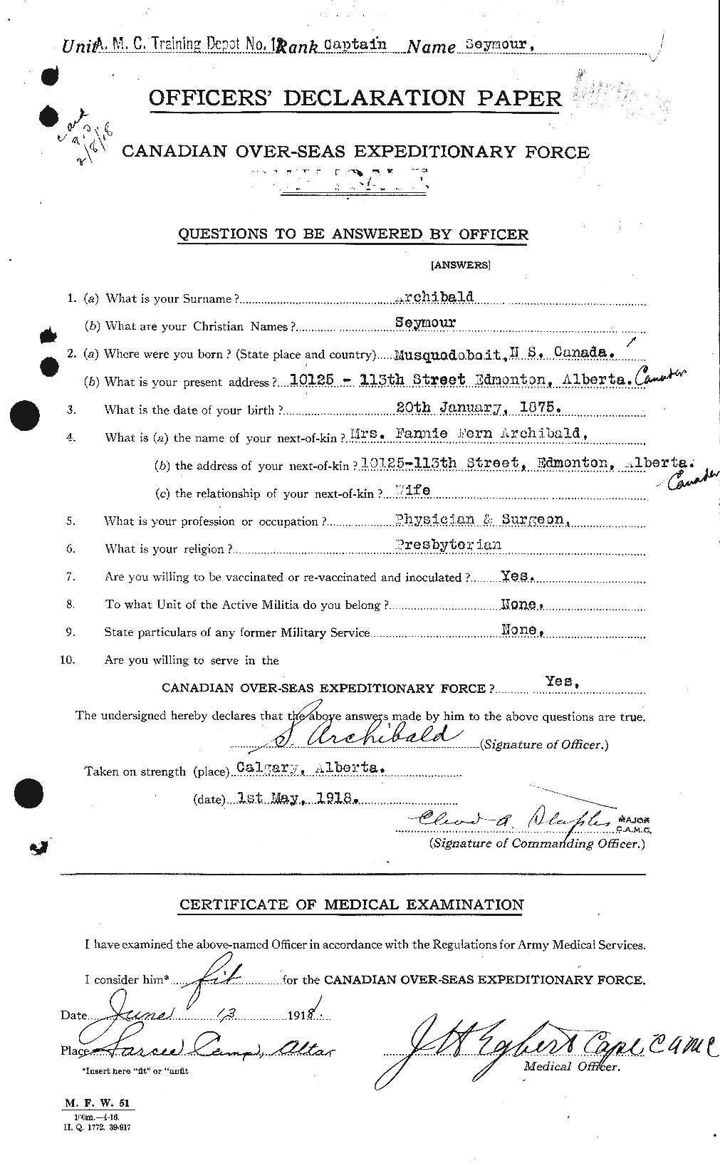 Seymour Archibald Enlistment Papers.gif
