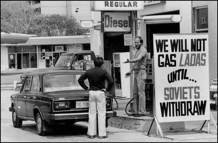 Soviet Union invaded Afghanistan, some gas stations in Toronto refused to gas Ladas. 1980s.jpg