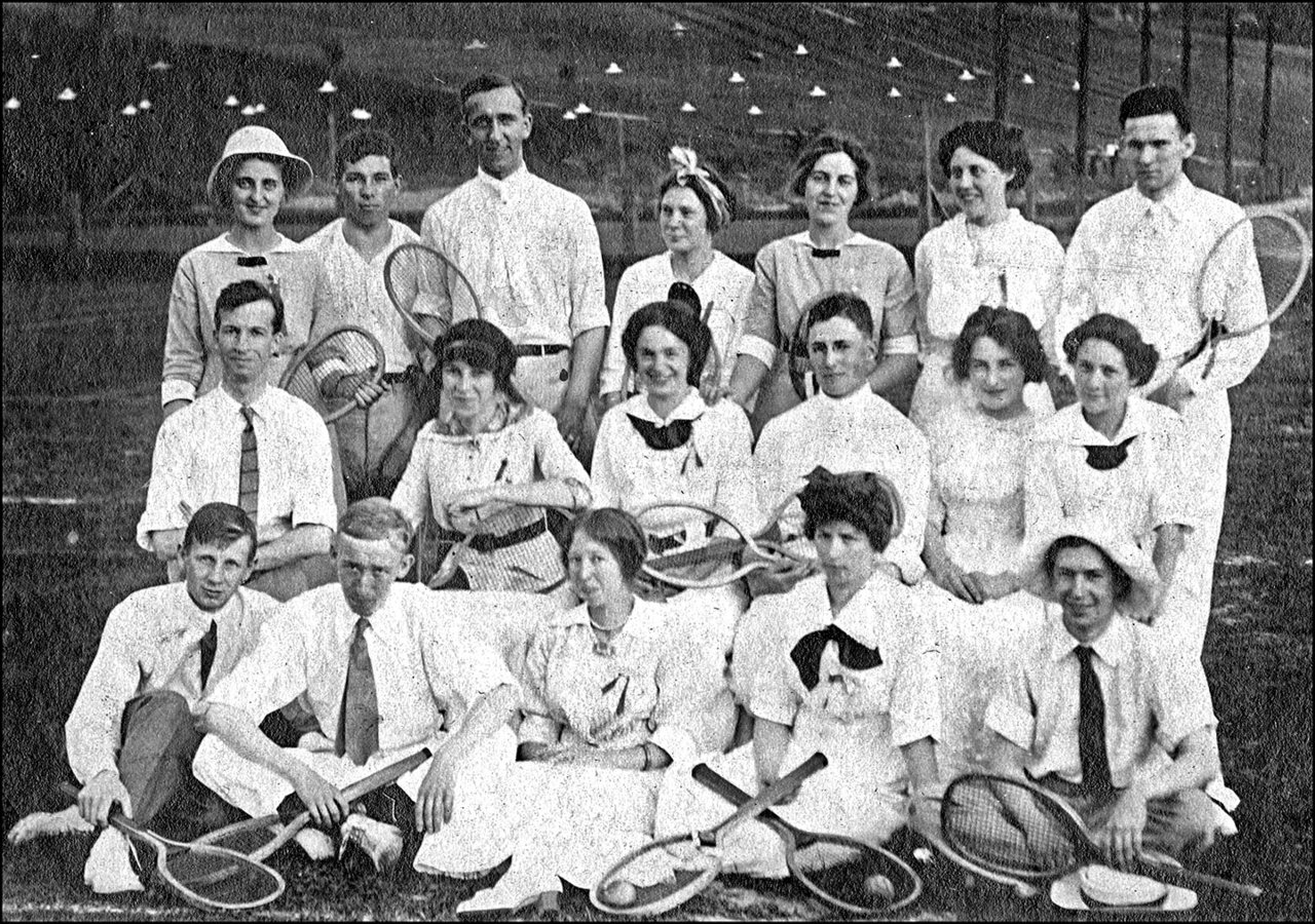 Tennis team (two) at tennis courts, Riverdale Park, Broadview Avenue, west side, opposite Tenn...jpg