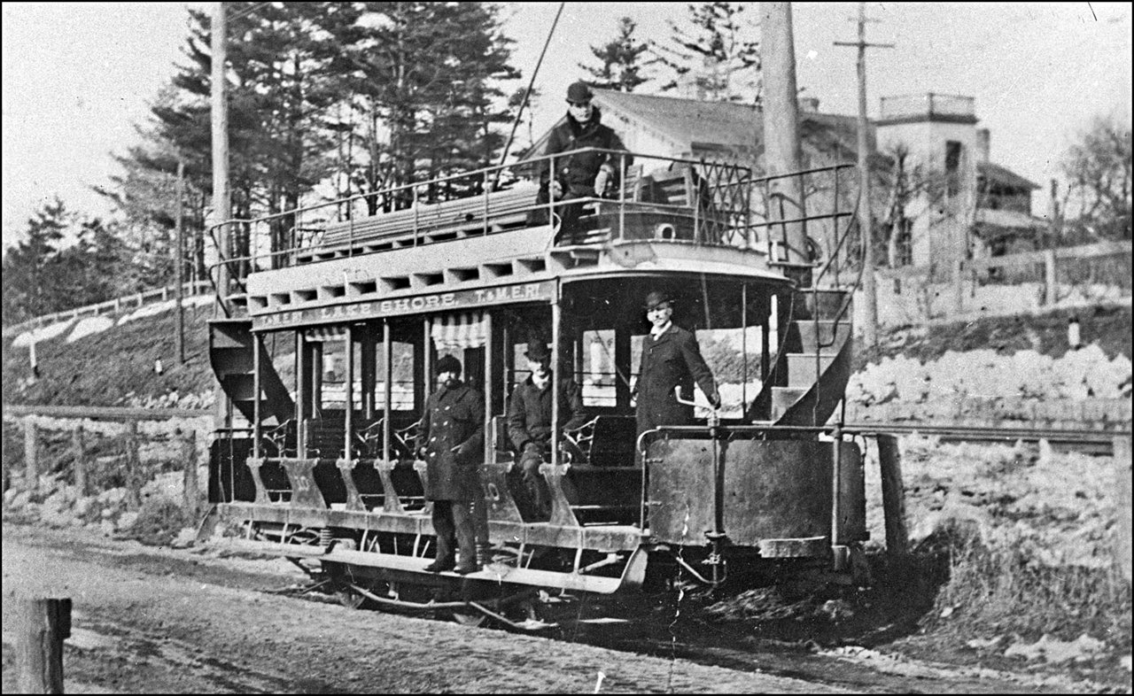Toronto and Mimico Electric Railway and Light Company, car on Lakeshore Rd. 1891  TPL.jpg