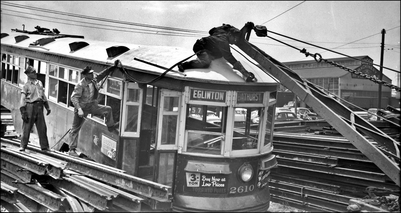 TTC George St. yard - 1953 photo by James V. Salmon, TPL - his caption....%22Workmen Are Cutti...jpg