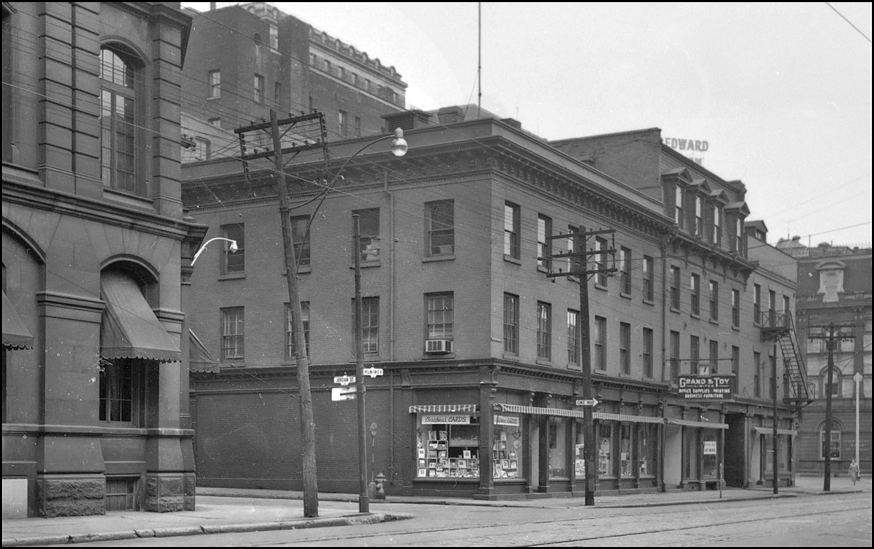 Wellington at Jordan St looking at N-E corner 1955 TPL.jpg