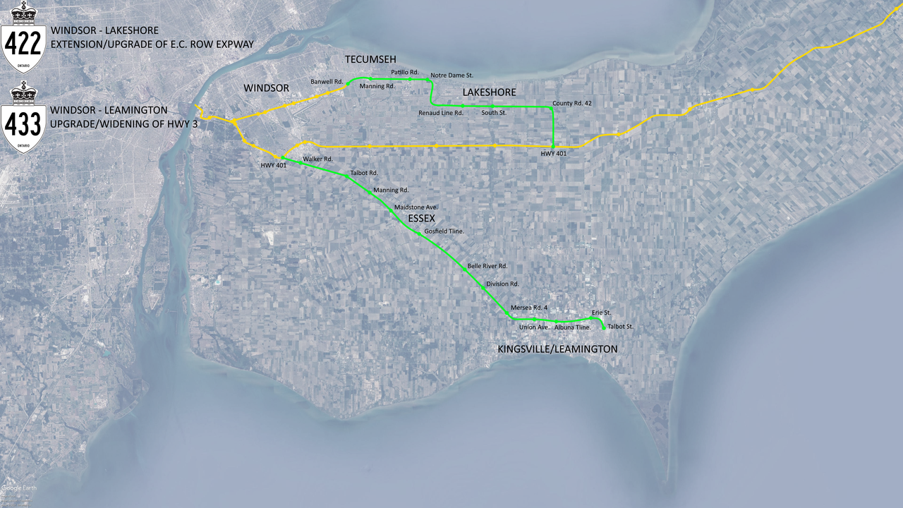 Windsor-Essex Highways 422 & 433 Annotated.png