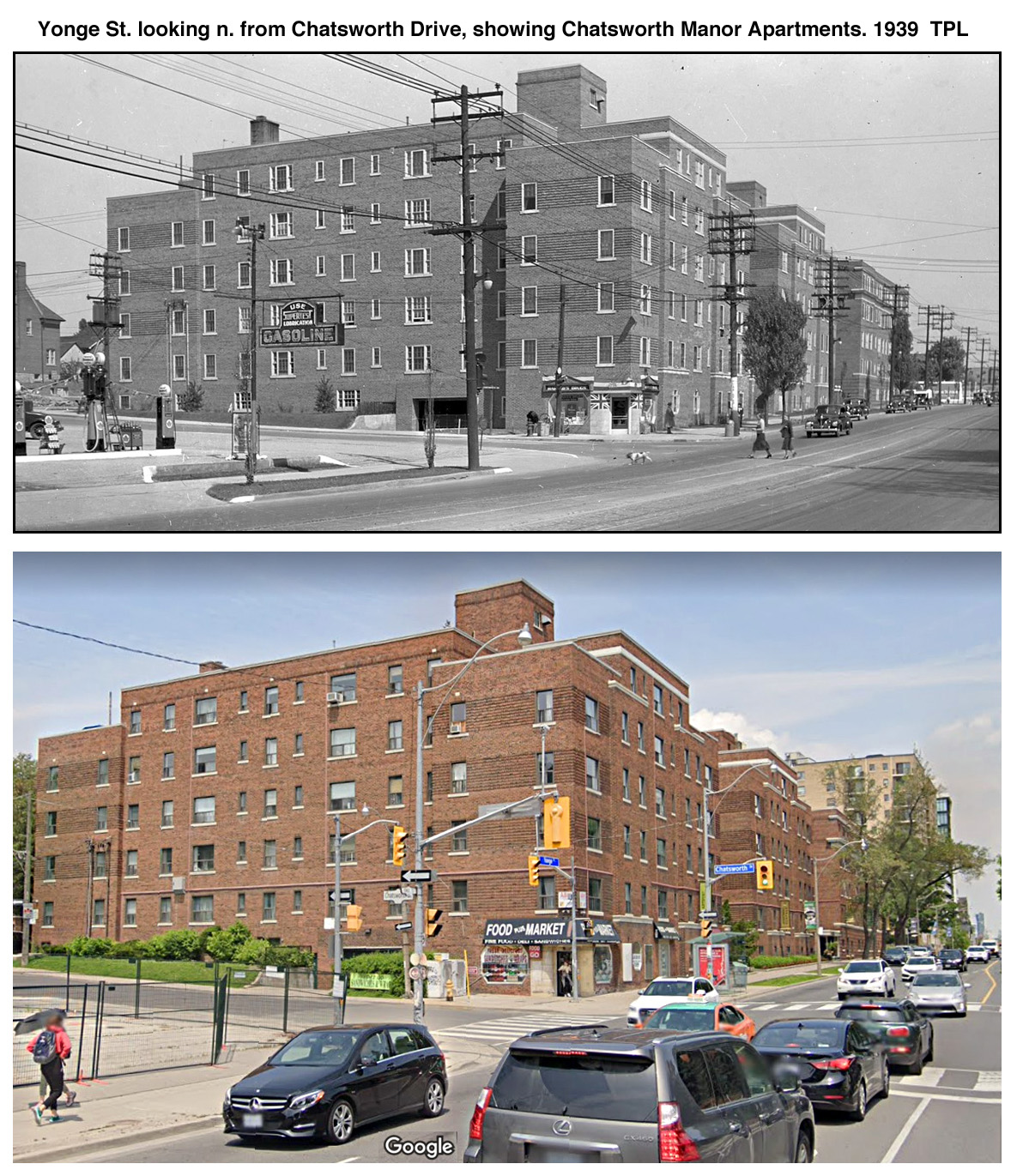 Yonge St. looking n. from Chatsworth Drive, showing Chatsworth Manor Apartments. 1939  TPL.jpg