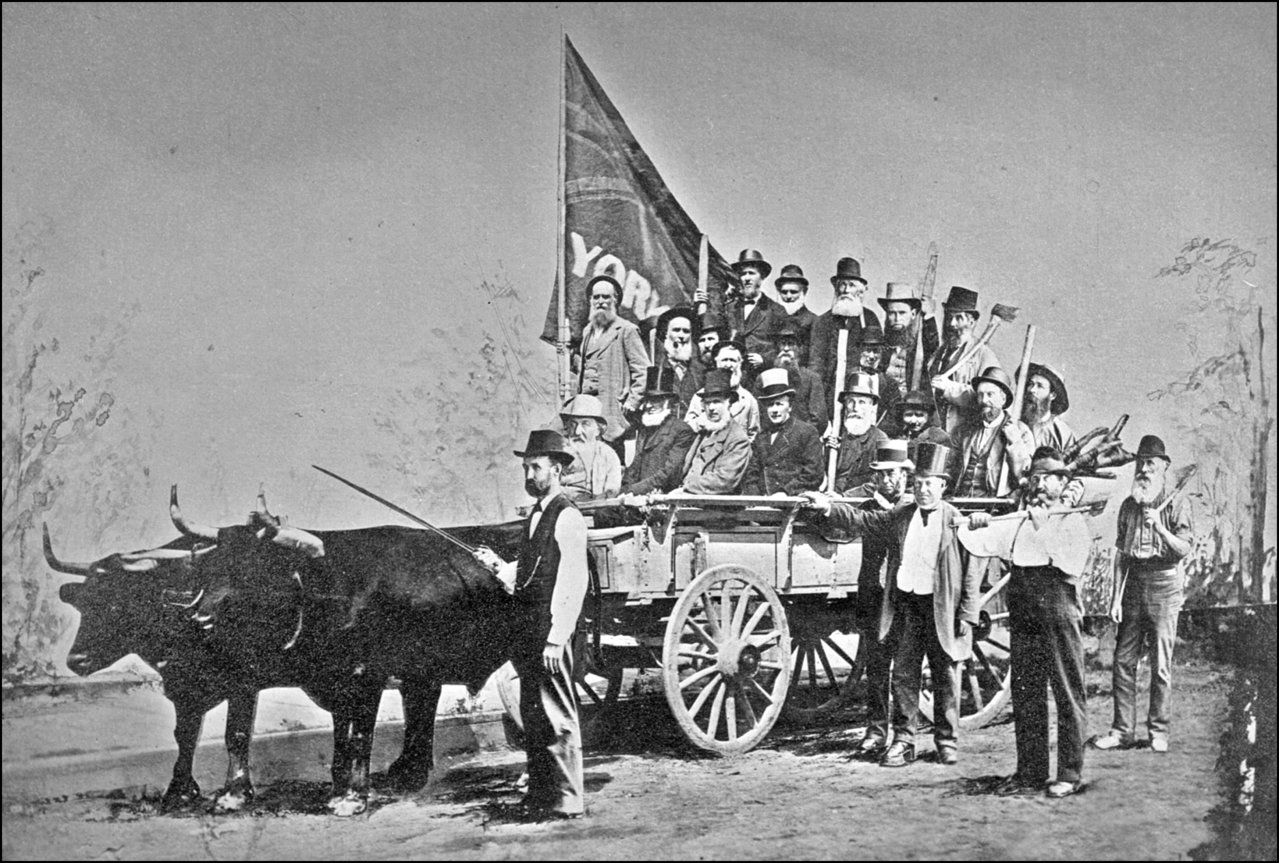 York Pioneers on way to Exhibition to erect Scadding cabin 1879 TPL.jpg