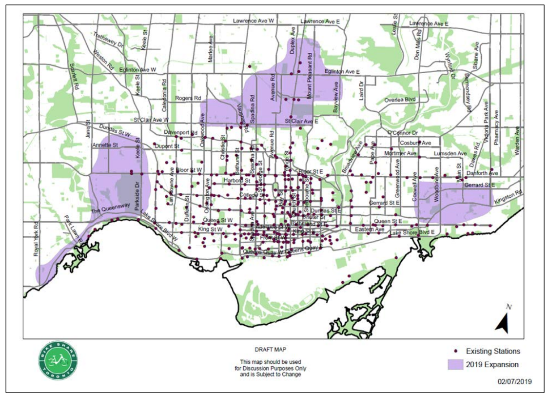 Toronto Bike Share Map Bike Share 2019 Expansion: 105 More Stations, 1,250 New Bikes | Urbantoronto