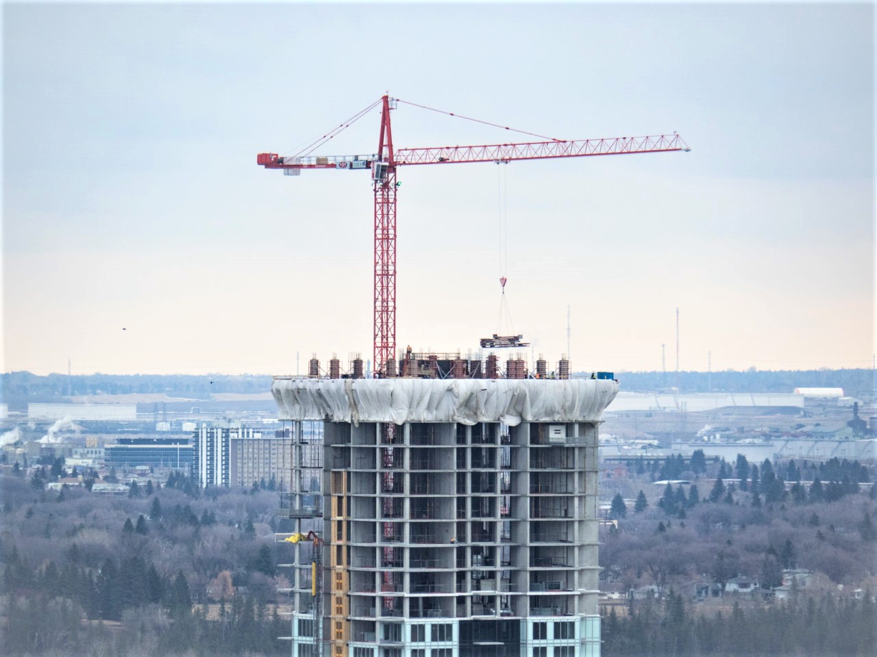 Hat at Five Corners Close to Topping Off SkyriseEdmonton