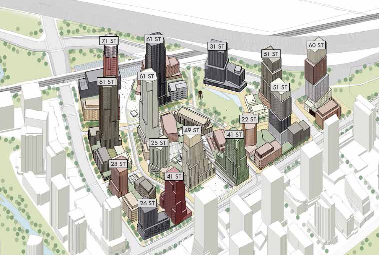 The height in storeys of the tallest buildings proposed at 2150 Lake Shore Blvd