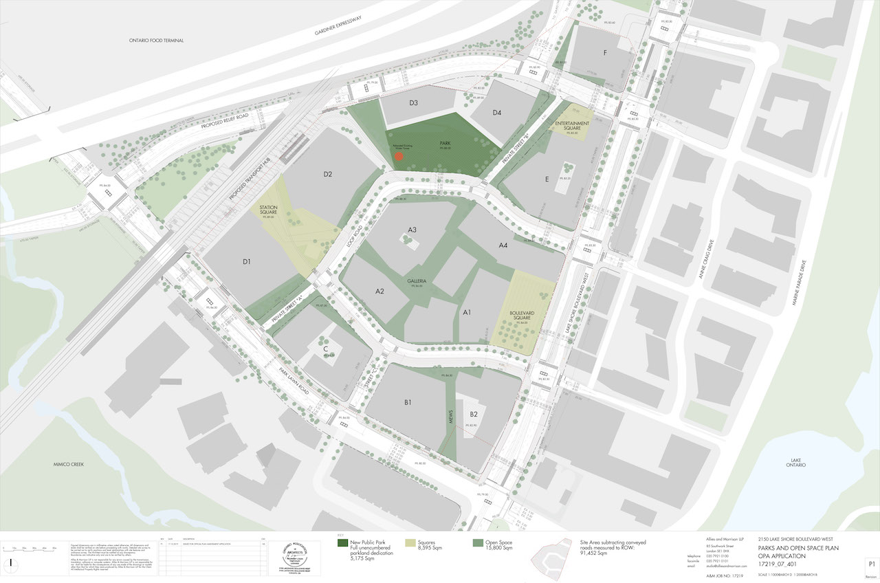 The open space plan for the site includes a park and squares connected by walkwa
