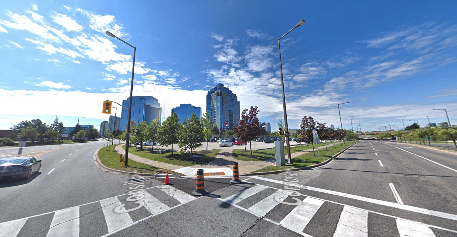 Looking southwest of across the site towards Consilium Place Block B, Google Streetveiw