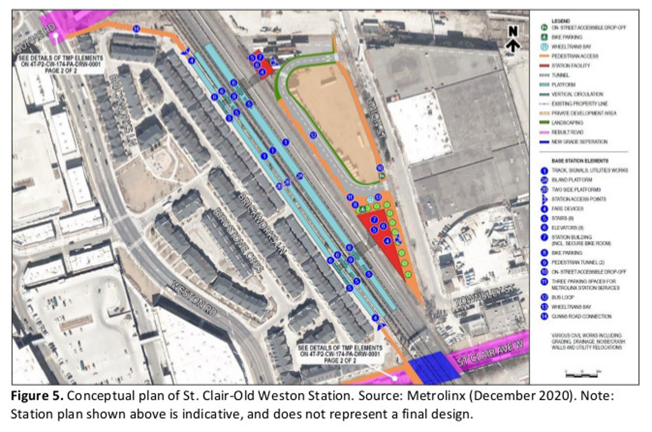 Map of the future St. Clair - Old Weston GO Station.