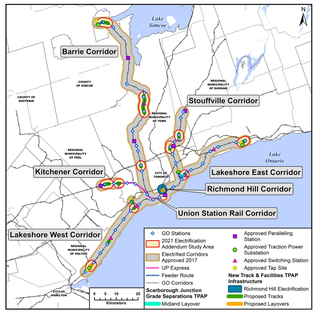 Map of the proposed electric GO train corridors