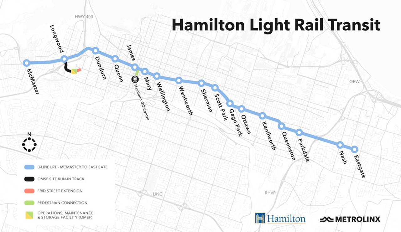 Map of the proposed Hamilton LRT