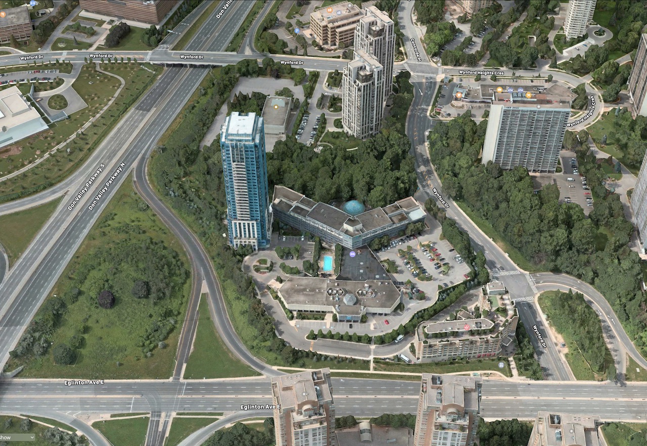 Looking north to the 175 Wynford Drive site, Toronto, image retrieved from Apple Maps