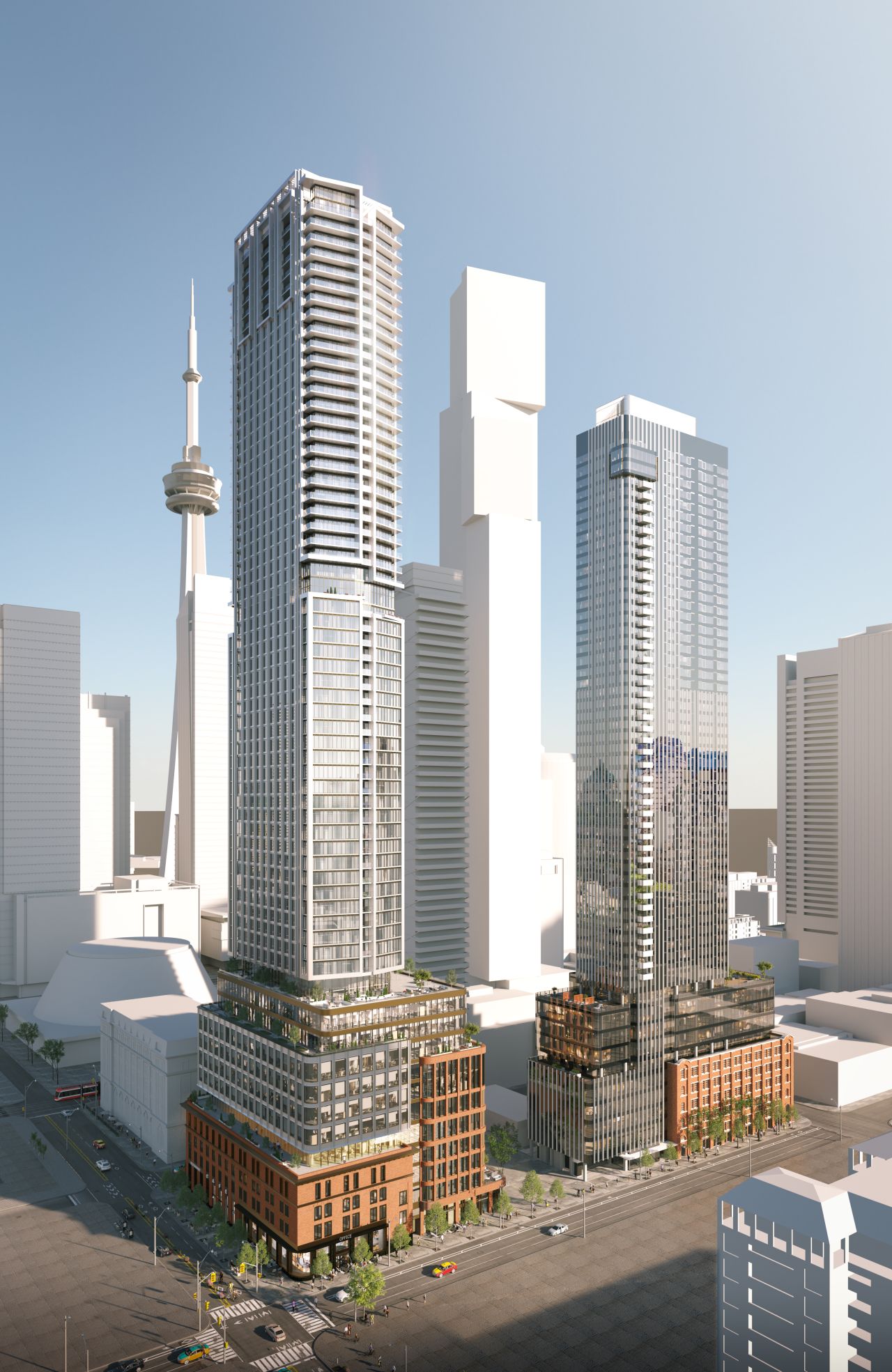 Looking southwest to 100 Simcoe, Toronto, designed by Hariri Pontarini Architects for BentallGreenOak