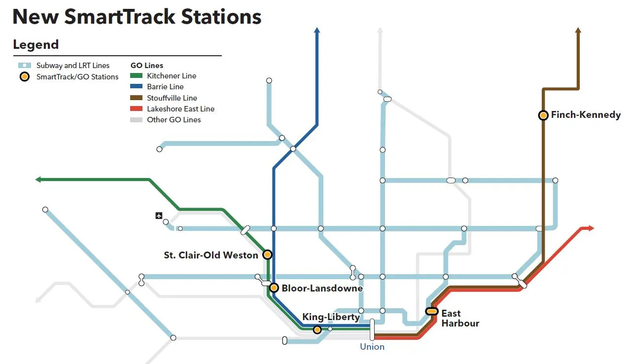 Map of the SmartTrack stations in Toronto