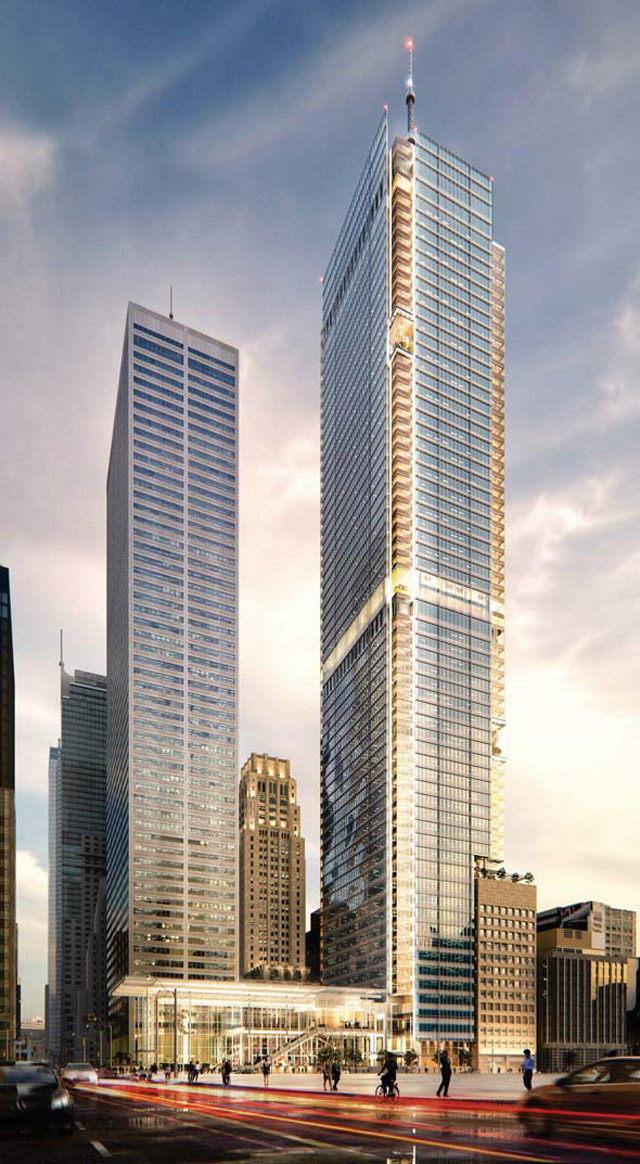 Looking north to 191 Bay, Toronto, 2019 version, designed by Hariri Pontarini Architects for QuadReal Property Group