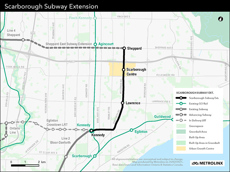 Map of Scarborough Subway Extension by Metrolinx