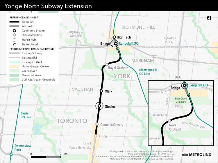 Map of Yonge North Subway Extension by Metrolinx