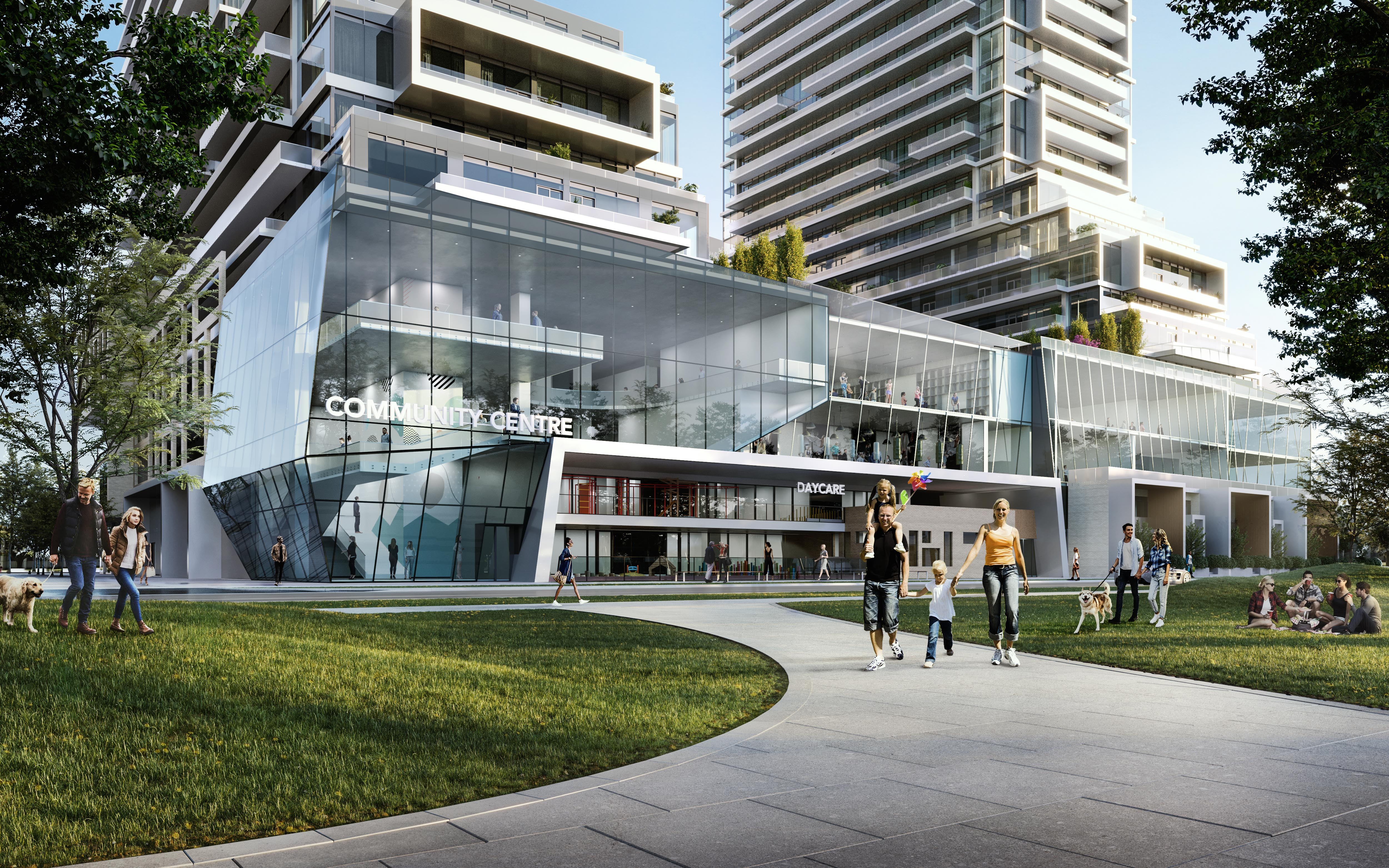 Community centre and park at M2M SQUARED, Toronto, image courtesy of Aoyuan International